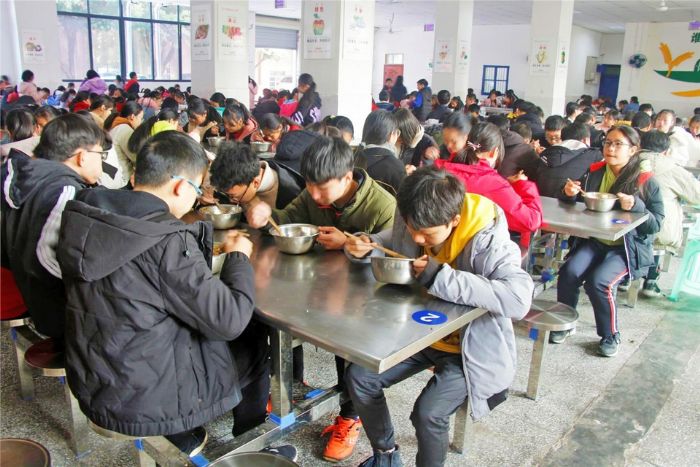 学生享用营养午餐
