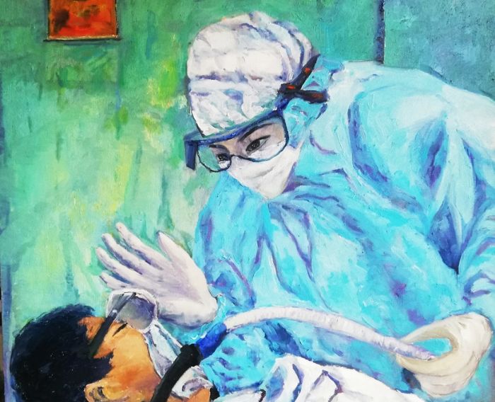 《关爱》油画 张帆 潼南区文化馆干部
