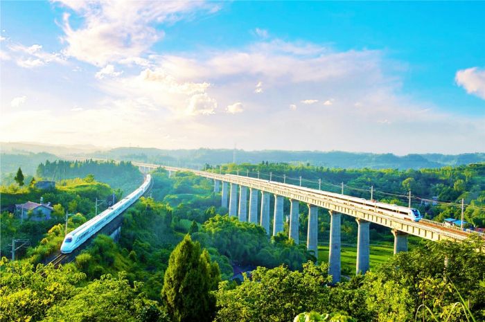动车在成渝快速铁路上飞驰
