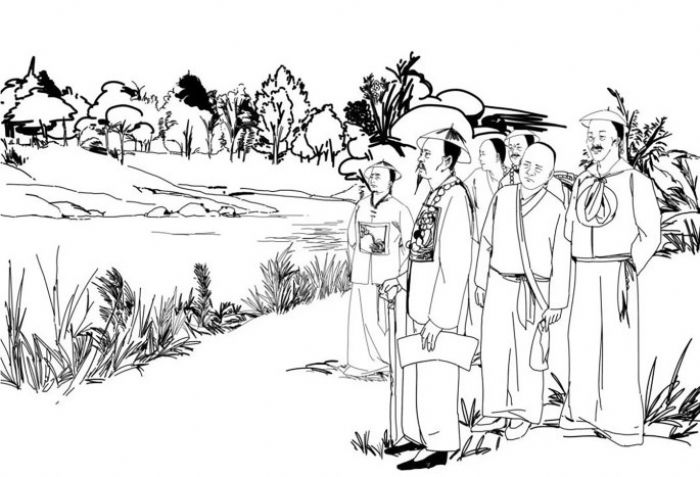 张鹏翮带领治河官员沿途考察河道
